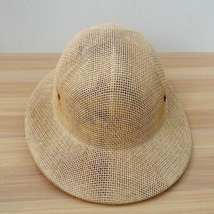 Vintage Brookstone Hat Tan Oat Mesh Safari Trilby Woven Helmet Adjustable USA